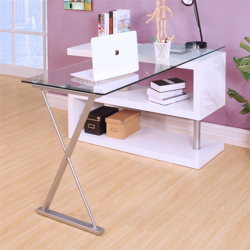 ACME Buck Home Office Desk in Clear Glass and White Homesquare