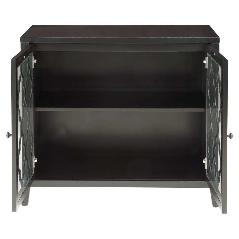 ACME Ceara Storage Wooden Console Table with 2 Glass Doors in Black