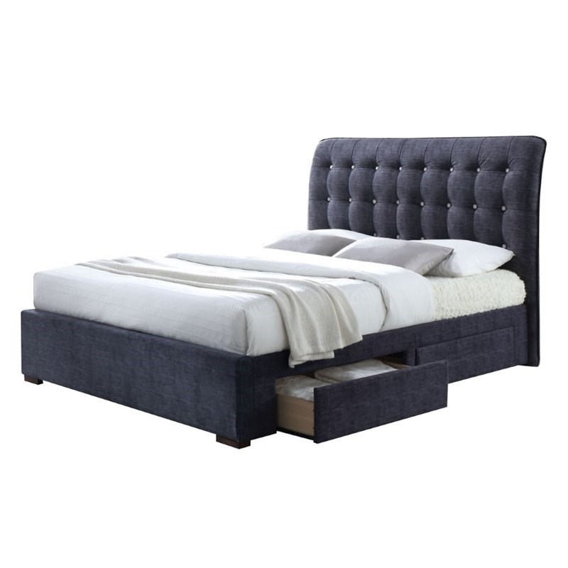 ACME Drorit Upholstered Queen Storage Panel Bed in Dark Gray