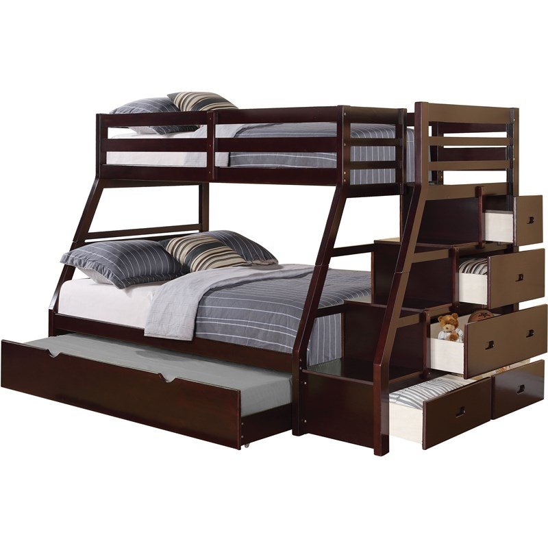 ACME Jason Twin over Full Storage Bunk Bed with Trundle in Espresso