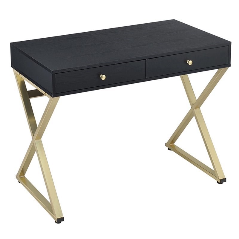 ACME Coleen Writing Desk in Black and Brass