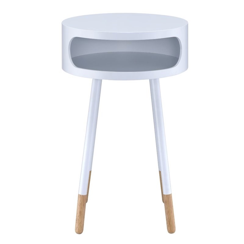 ACME Sonria Round End Table in White and Natural