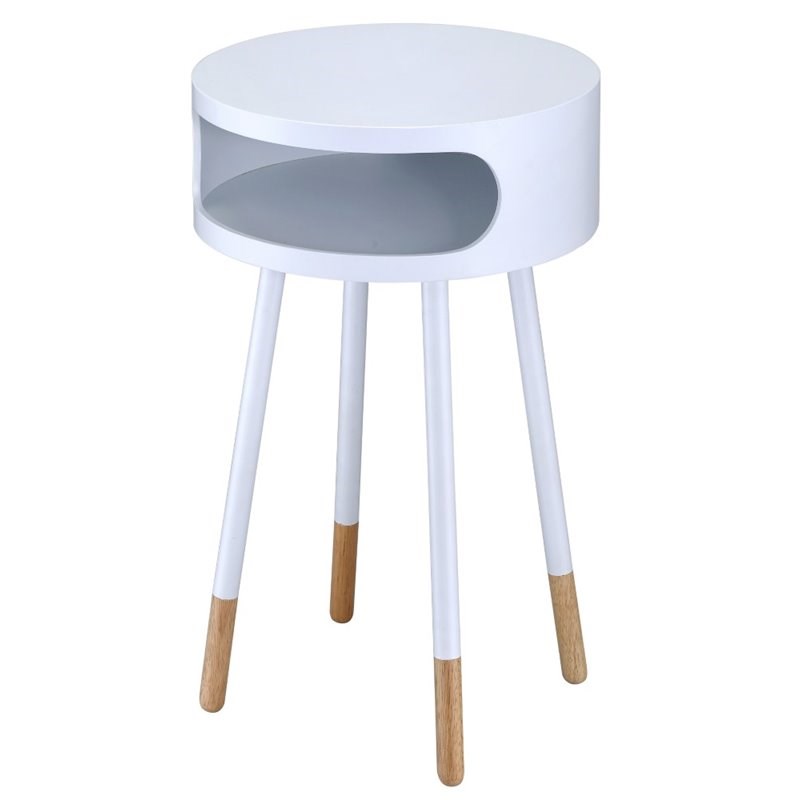 ACME Sonria Round End Table in White and Natural