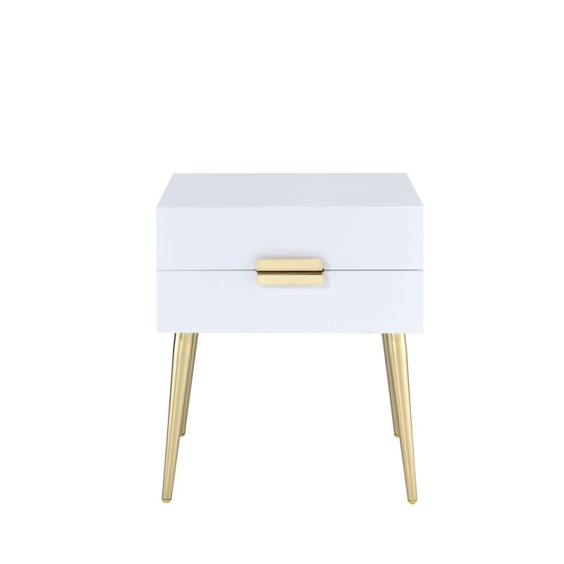 ACME Denvor End Table in White and Gold