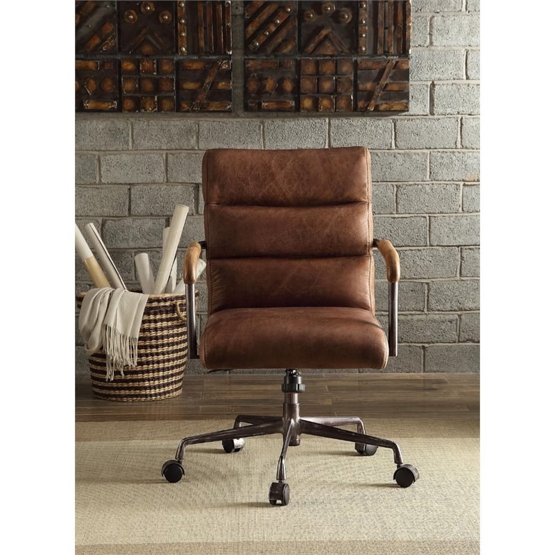 acme harith leather swivel office chair in retro brown - 92414
