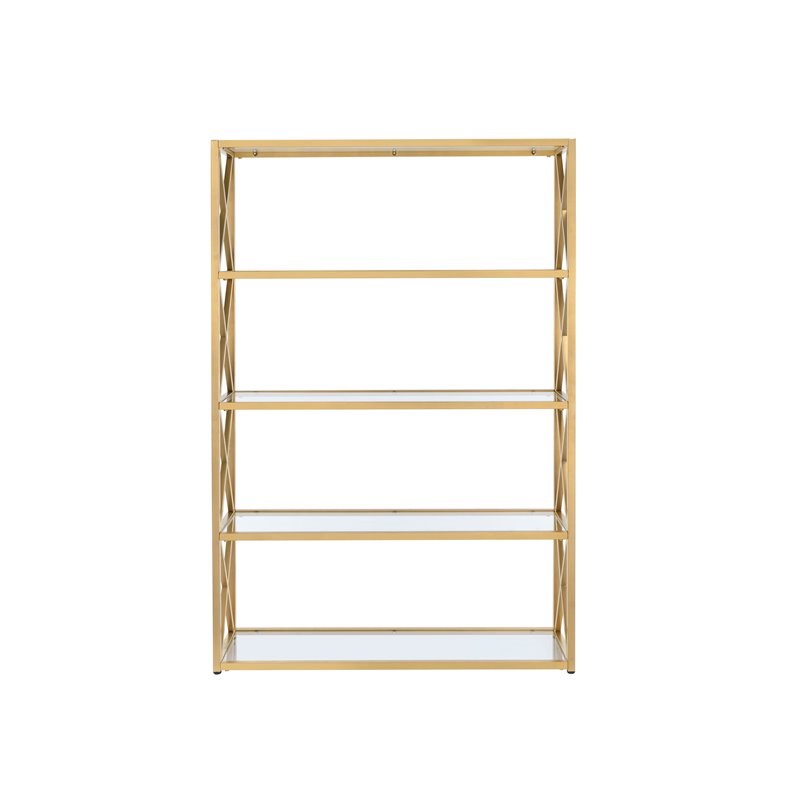 ACME Milavera Etagere Bookcase in Clear Glass and Gold