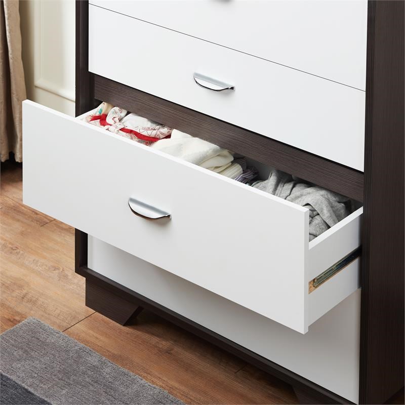 ACME Eloy Wooden Rectangular Chest with 5 Storage Drawers in White and Espresso
