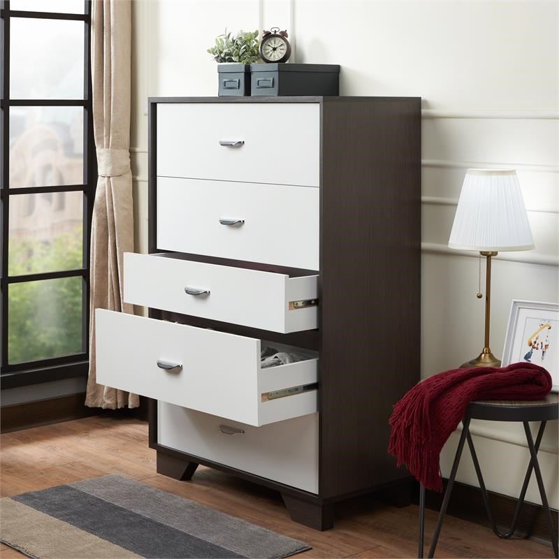 ACME Eloy Wooden Rectangular Chest with 5 Storage Drawers in White and Espresso