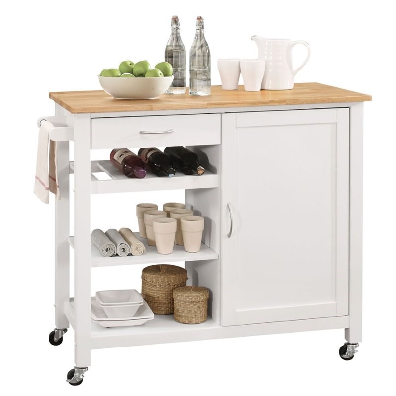 acme ottawa kitchen island in natural and white - 98315