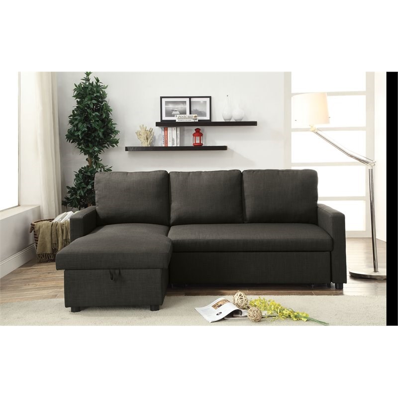  acme hiltons sectional sofa with sleeper in charcoal linen 