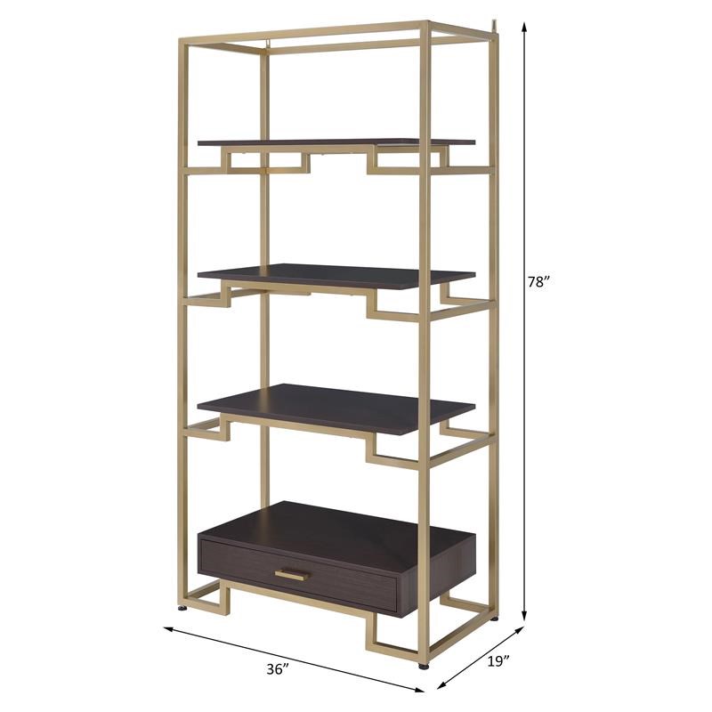 ACME Yumia Wooden Tiers Etagere Bookshelf in Gold and Clear Glass