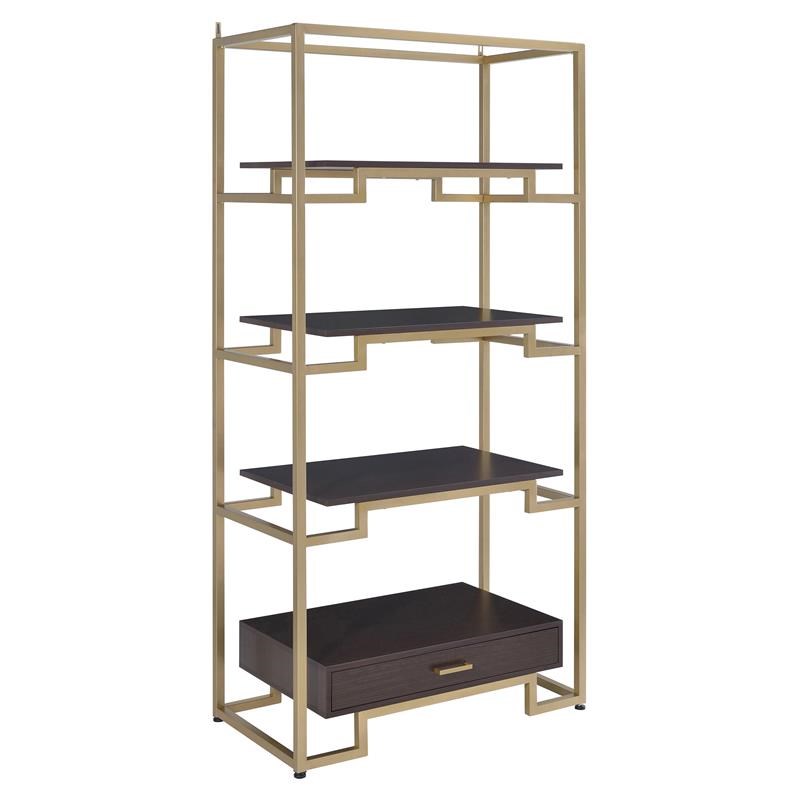 ACME Yumia Wooden Tiers Etagere Bookshelf in Gold and Clear Glass