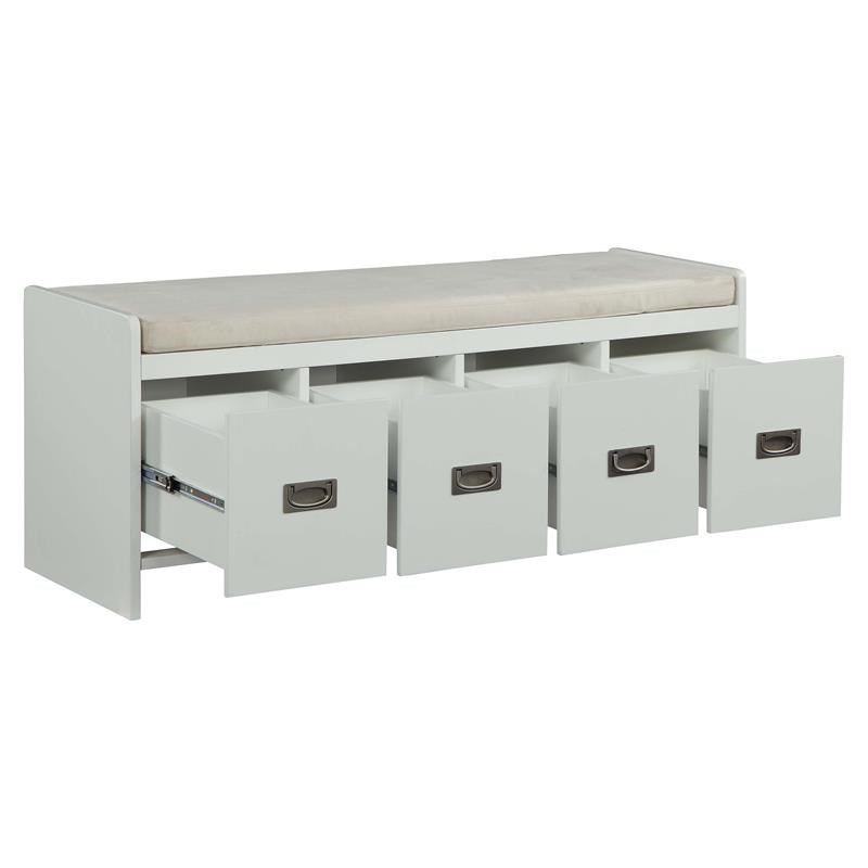 ACME Berci Wooden 4-Drawer Bench with Removable Cushion Seat in Beige and White