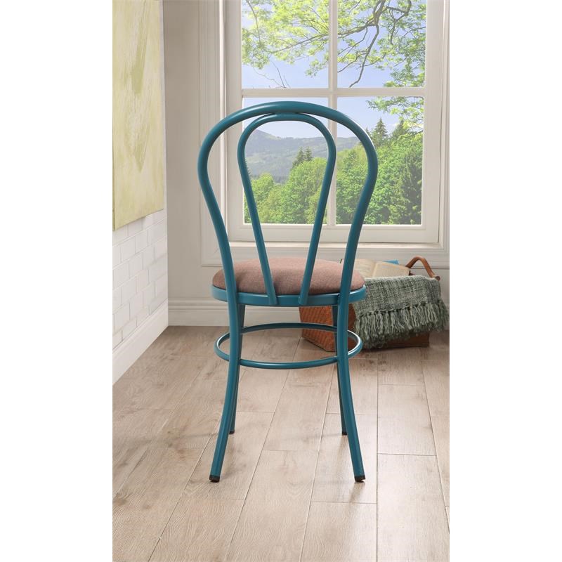 ACME Jakia Metal Side Chair with Seat Cushion in Brown and Teal (Set of 2)