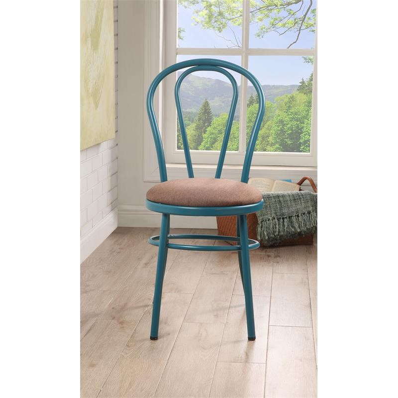 ACME Jakia Metal Side Chair with Seat Cushion in Brown and Teal (Set of 2)