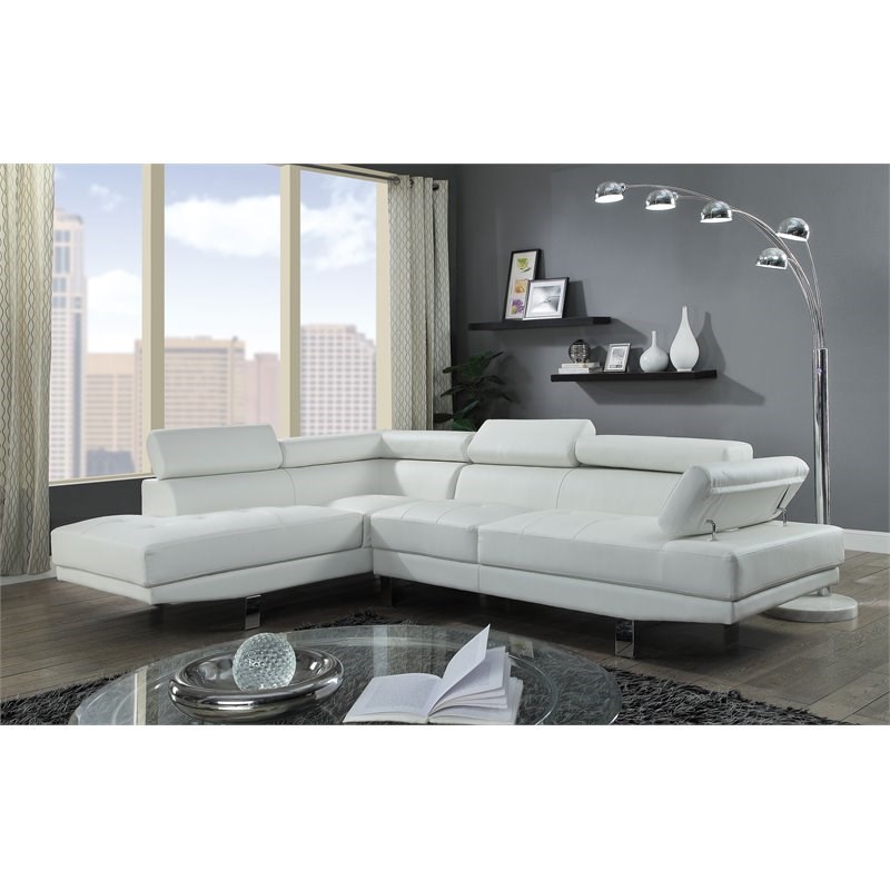 ACME Connor Sectional Sofa with Adjustable Headrest in Cream Faux Leather