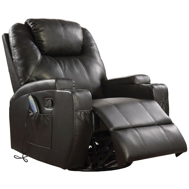 ACME Waterlily Faux Leather Rocker Recliner with Motion Swivel in Black