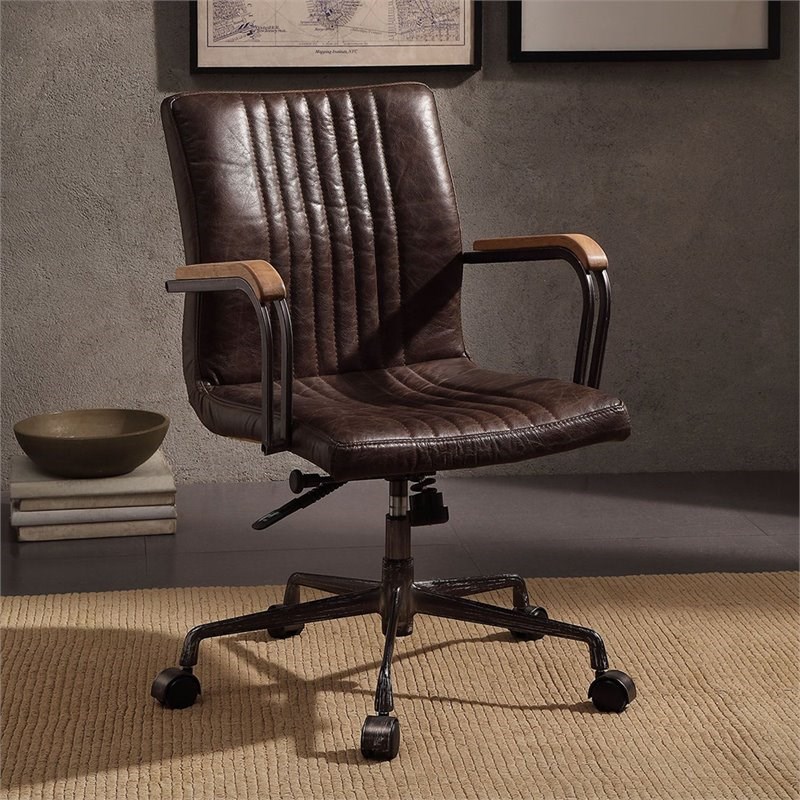 ACME Joslin Leather Adjustable Swivel Office Chair in Chocolate