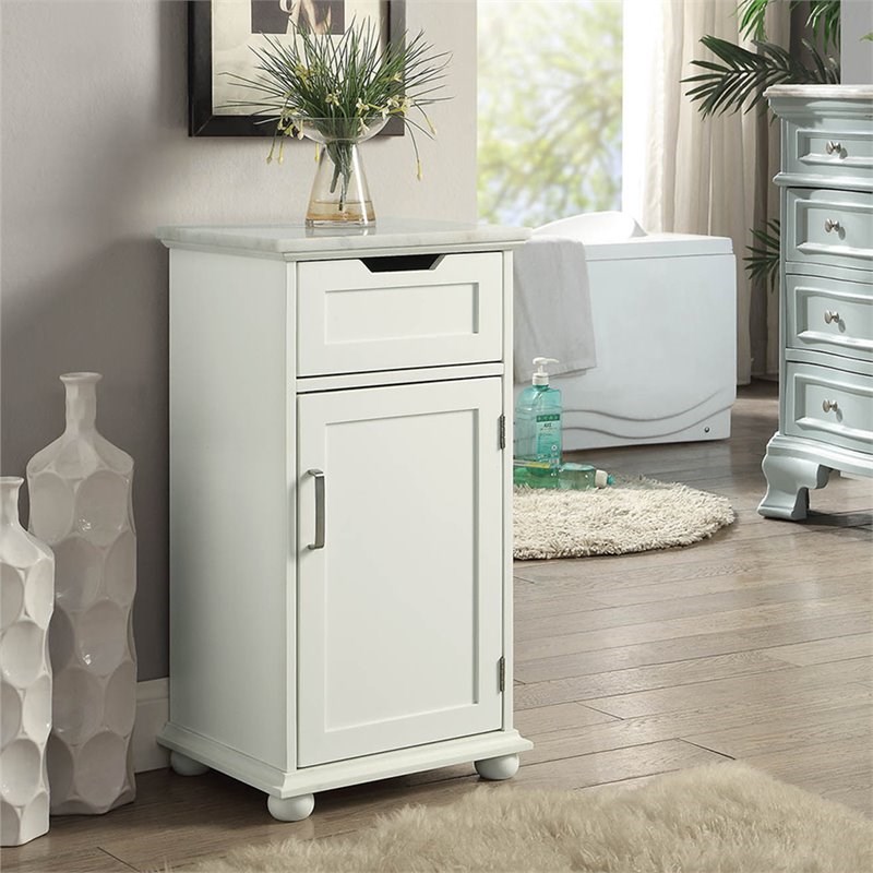 ACME Shizo Wooden Rectangular 1Drawer with Marble Top in White