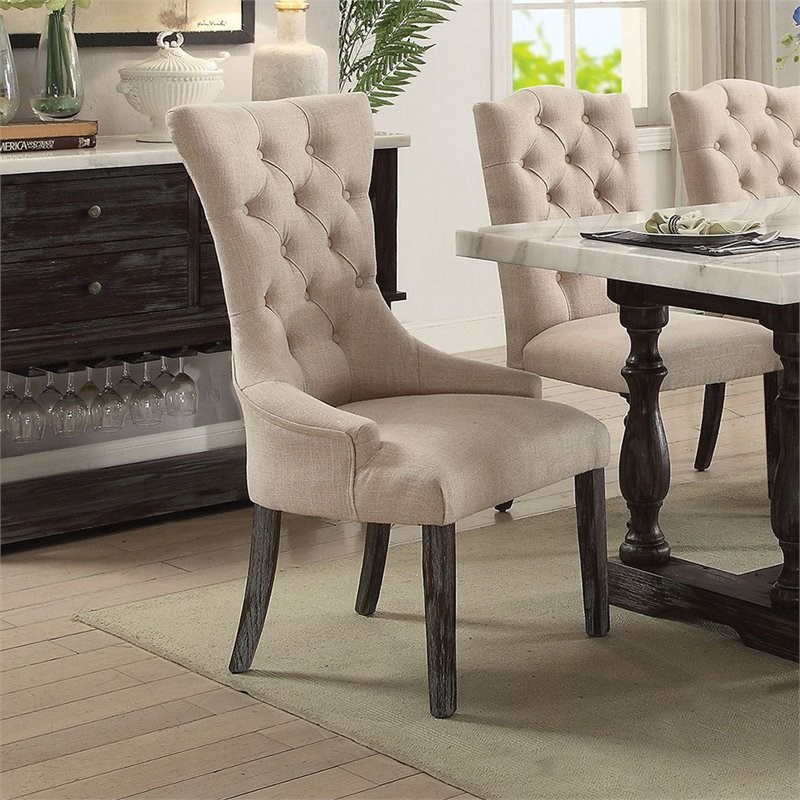 ACME Gerardo Dining Side Chair in Beige and Weathered Espresso | Homesquare