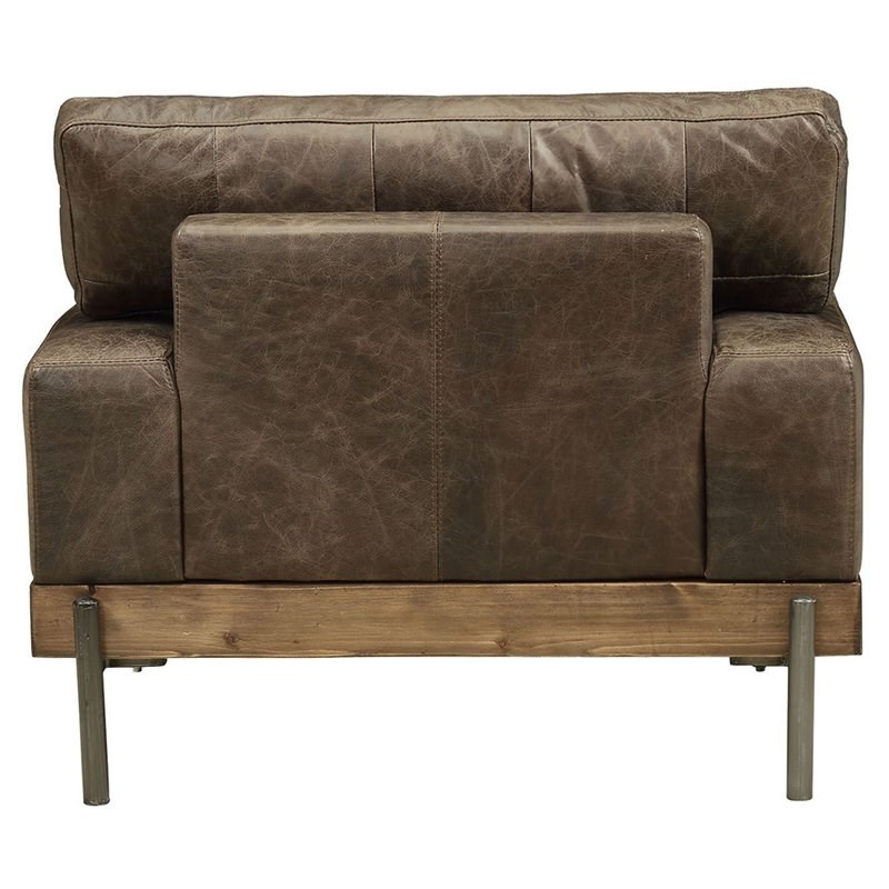 ACME Silchester Leather Accent Chair in Oak and Distress Chocolate