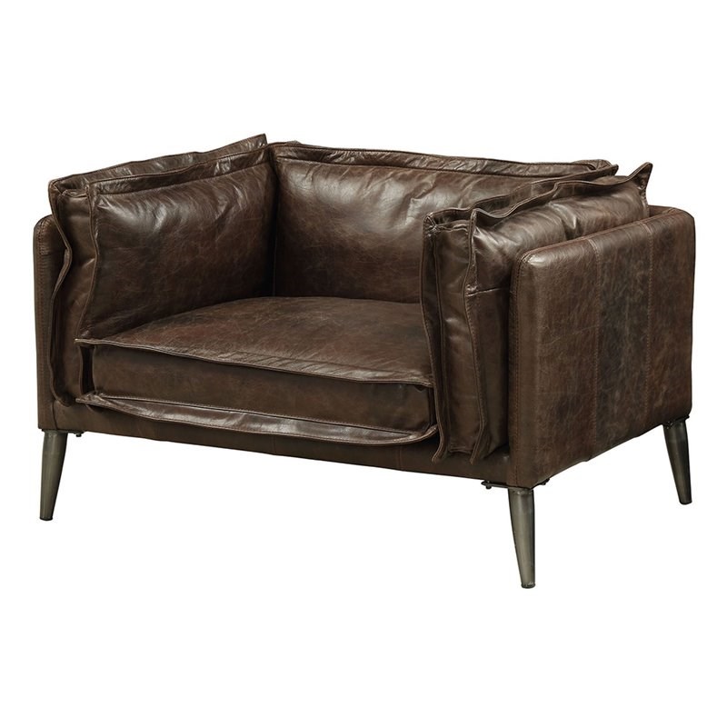ACME Porchester Leather Accent Chair in Distress Chocolate