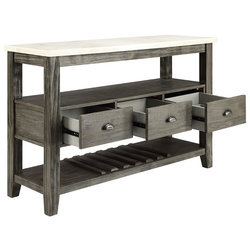 ACME Merel Marble Top Wine Rack Server in White and Gray Oak