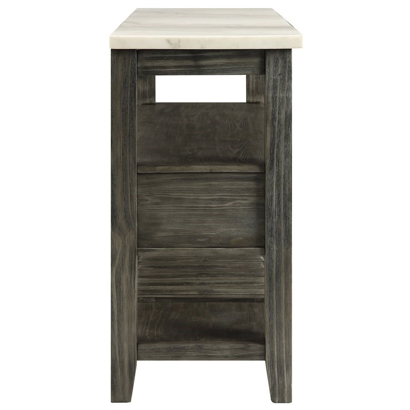 ACME Merel Marble Top Wine Rack Server in White and Gray Oak