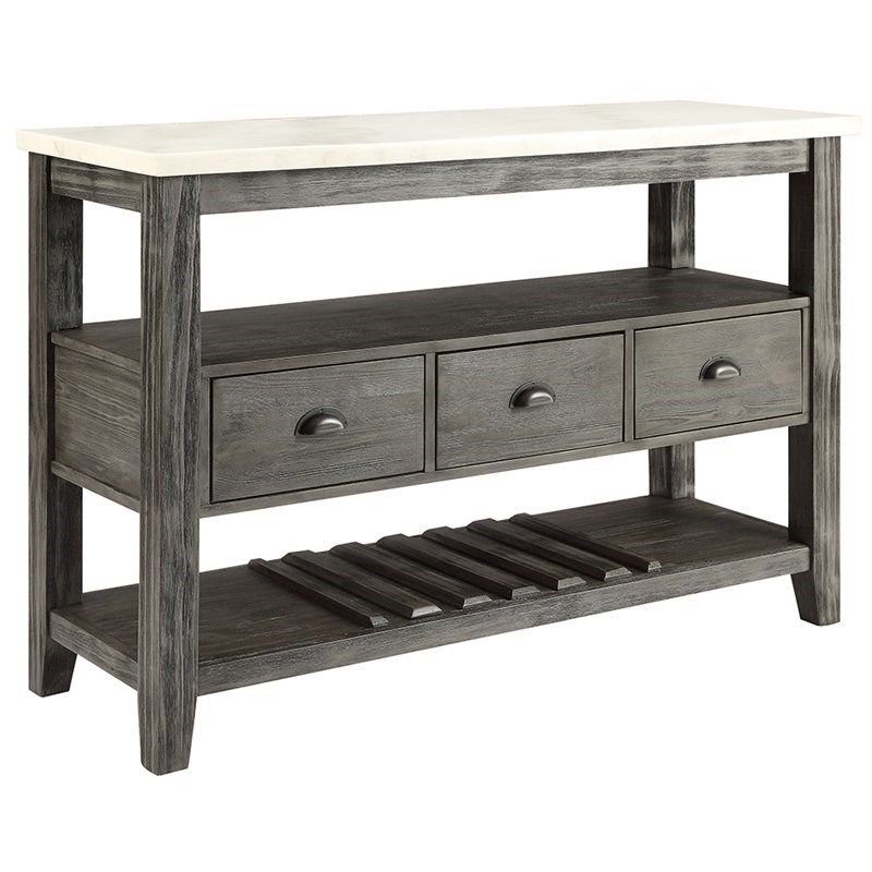 ACME Merel Marble Top Wine Rack Server in White and Gray Oak