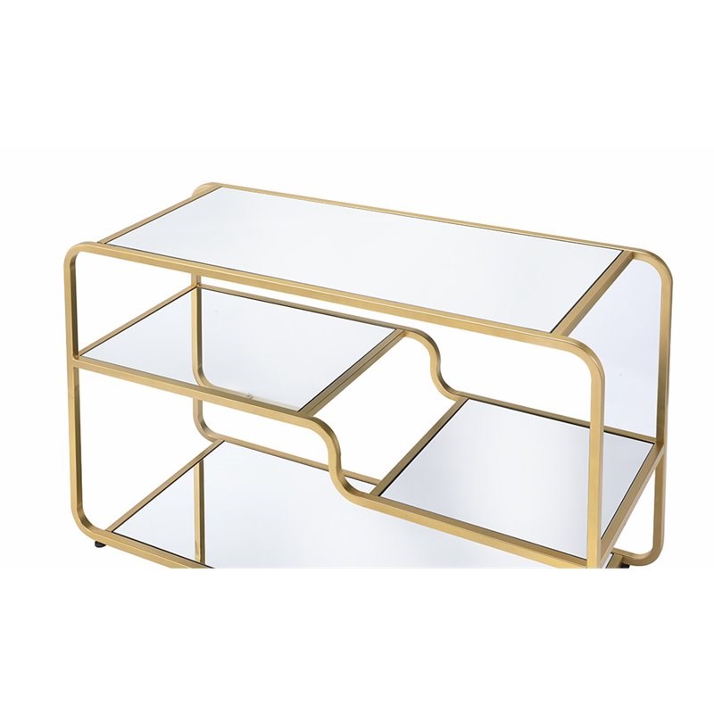 acme furniture astrid glass top tv stand in gold - 91395