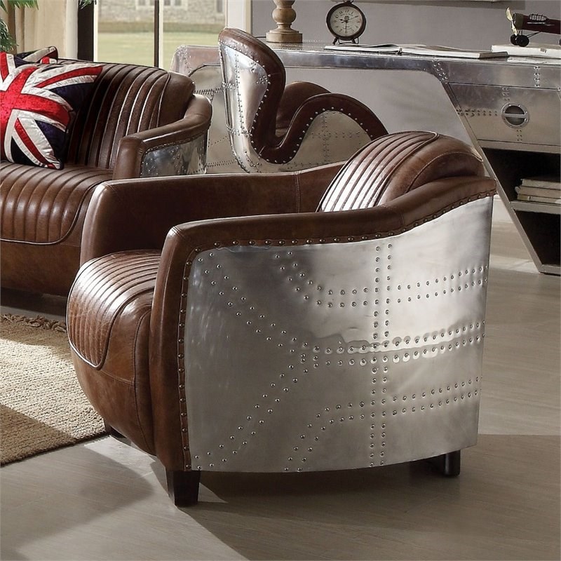 ACME Brancaster Chair in Retro Brown Top Grain Leather and Aluminum