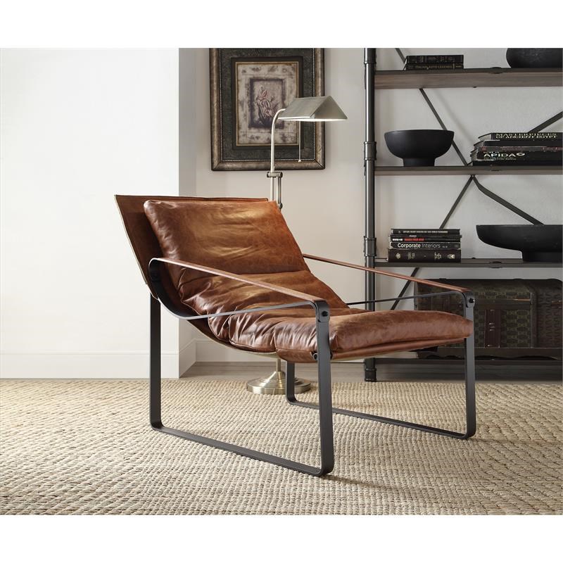 ACME Quoba Top Grain Leather Upholstery Accent Chair in Cocoa