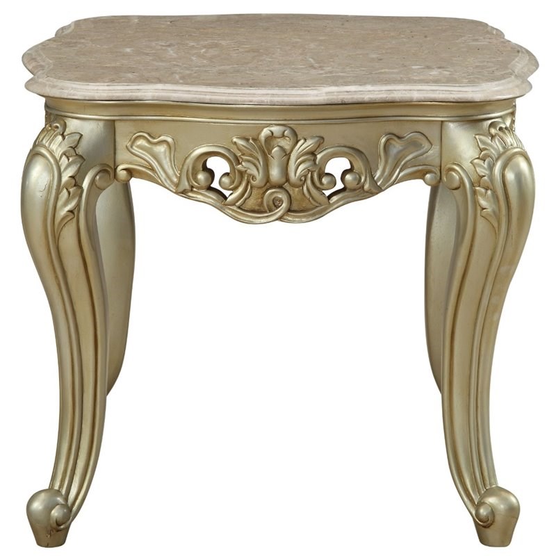 ACME Gorsedd End Table in Marble and Antique White