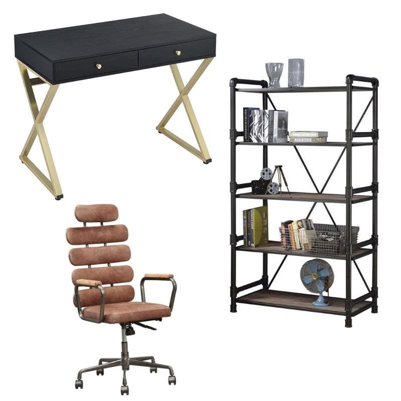 Caitlin 3 Piece Office Set Writing Desk with Office Chair and Bookcase