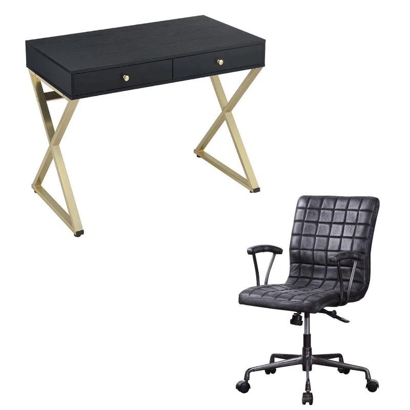 Modern 2 Piece Writing Desk and Executive Office Chair Set in Black