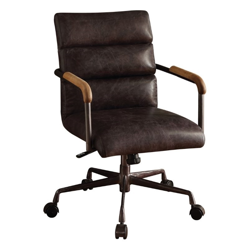 Modern 2 Piece Writing Desk and Rustic Leather Swivel Office Chair Set