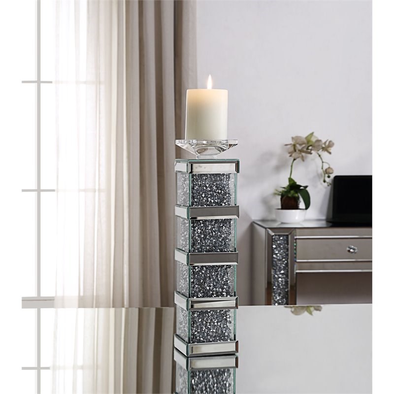 Acme Noralie Accent Candleholder in Mirrored and Faux Diamonds