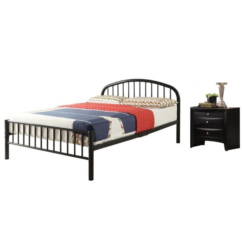 Cailyn 2 Piece Bedroom Set with Metal Full Size Bed and Nightstand In Black