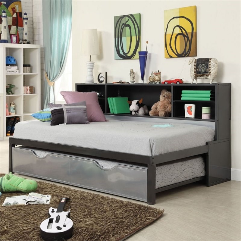 Renell 3 Piece Kids Bedroom Set Bookcase Bed with Trundle and 2 Nightstands