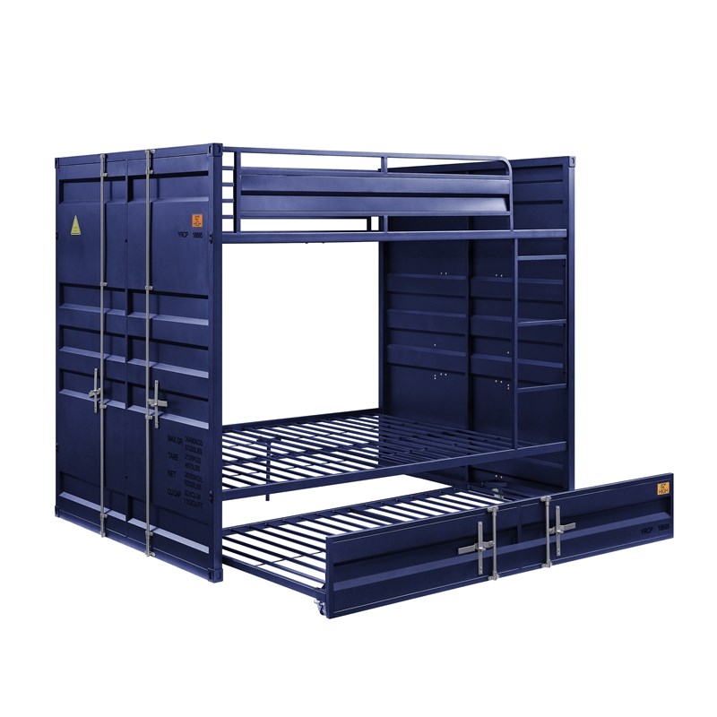 ACME Cargo Full over Full Bunk Bed with Built-In Ladder in Blue Metal