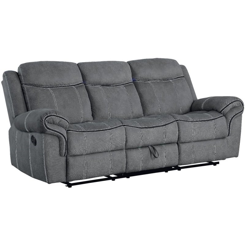 ACME Zubaida Modern Wood Reclining Sofa with USB Dock in 2Tone Gray