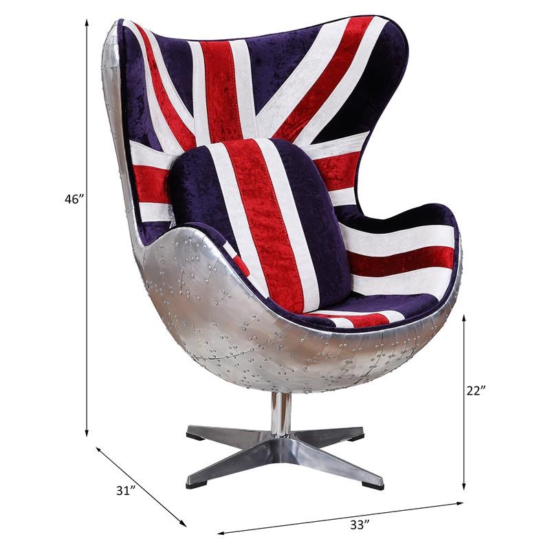 ACME Brancaster Accent Chair with England Flag Pattern Fabric  in Aluminum
