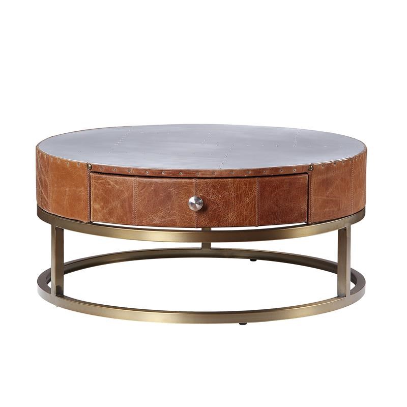 ACME Tamas Coffee Table with Drawer in Aluminum & Cocoa