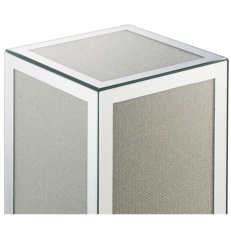 ACME Noralie Square Accent Table with Glass Top in Mirrored and Faux Diamonds