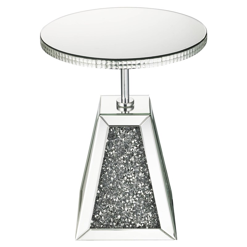 ACME Noralie Round Glass Side Table with Pedestal Base in Mirrored