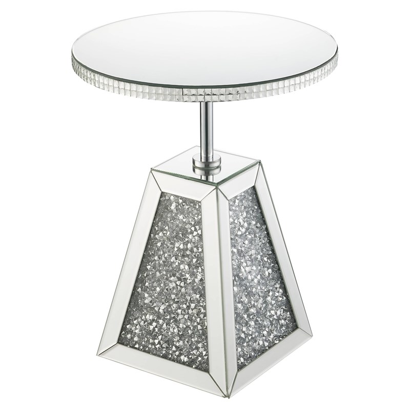 ACME Noralie Round Glass Side Table with Pedestal Base in Mirrored
