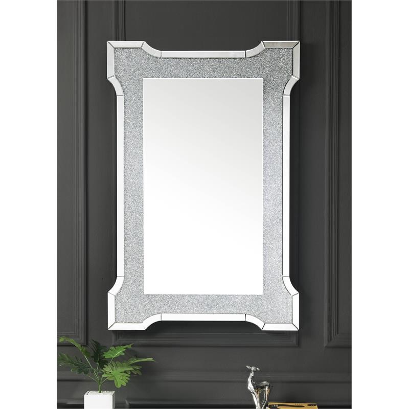 ACME Noralie Wooden Frame Wall Decor Mirror in Mirrored and Faux Diamonds