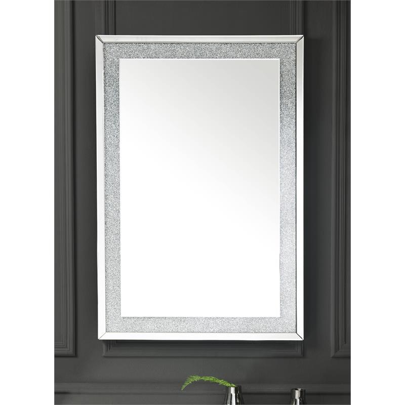 ACME Furniture Noralie Wooden Frame Wall Decor Mirror in Mirrored and Faux Diamonds
