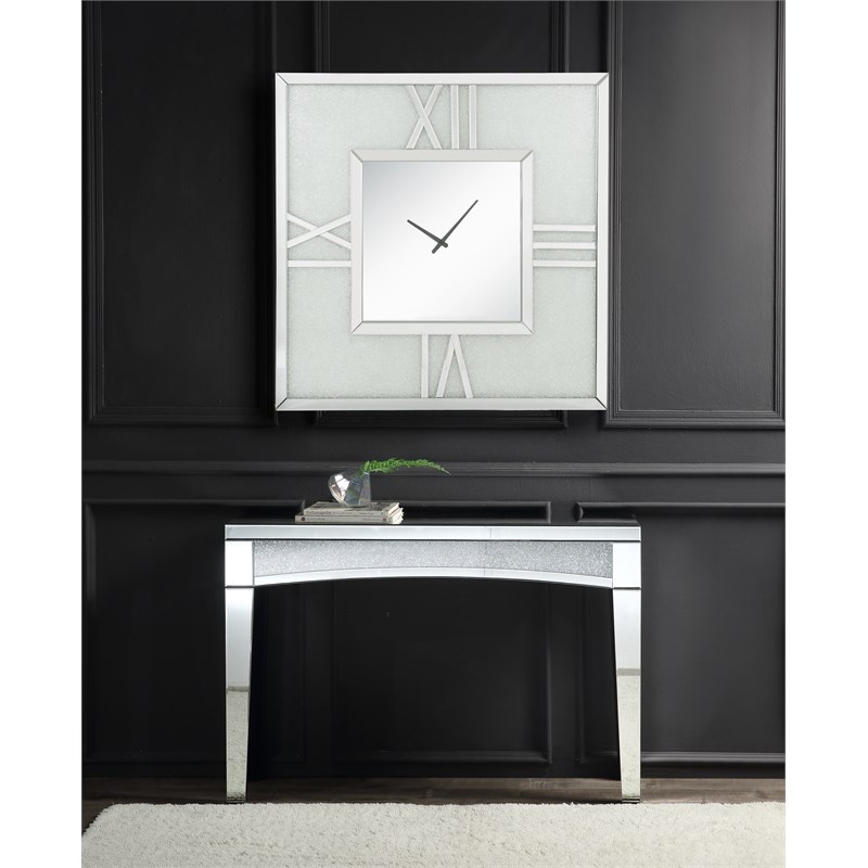 ACME Noralie Square Wall Clock with LED Light in Mirrored and Faux Diamonds