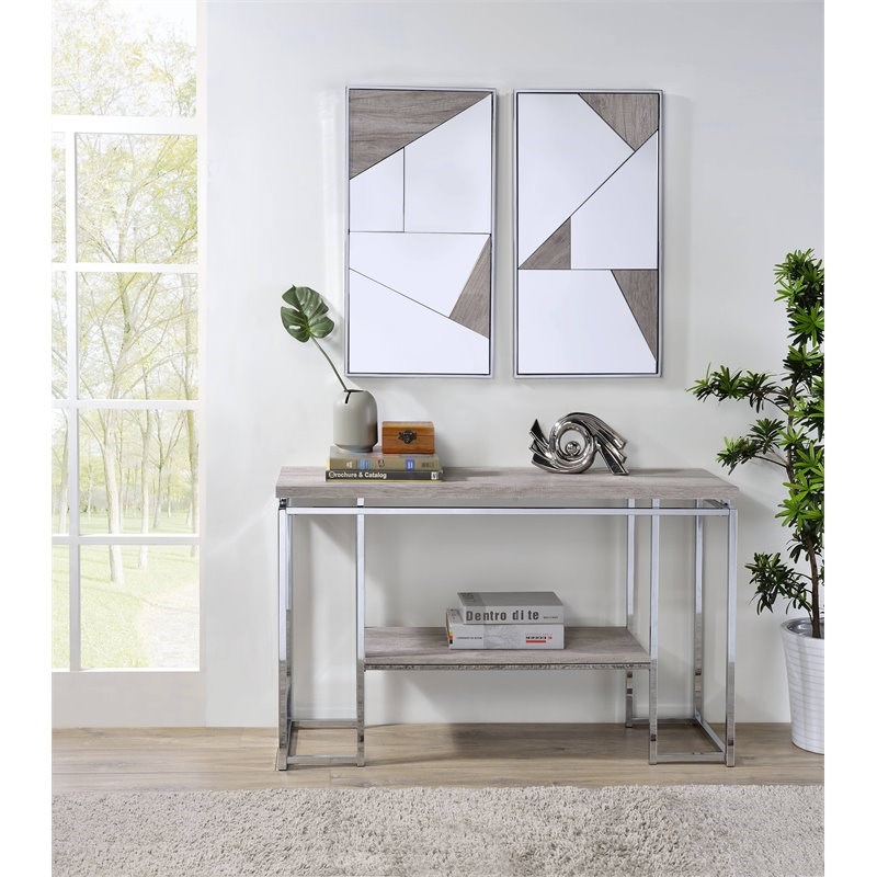 Chafik Sofa Table in Natural Oak & Chrome